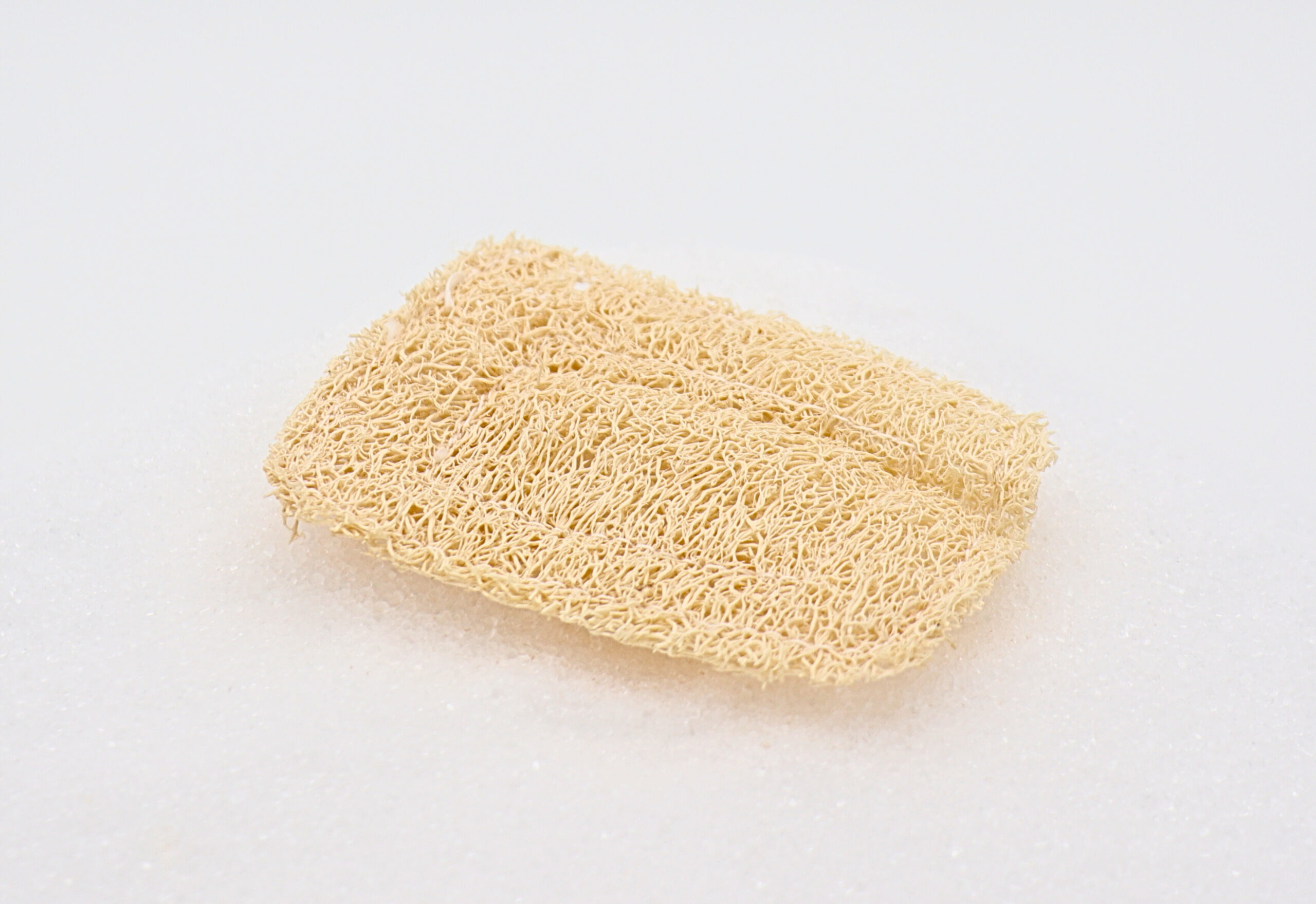 Luffa-Seifenkissen a loofah on a white surface