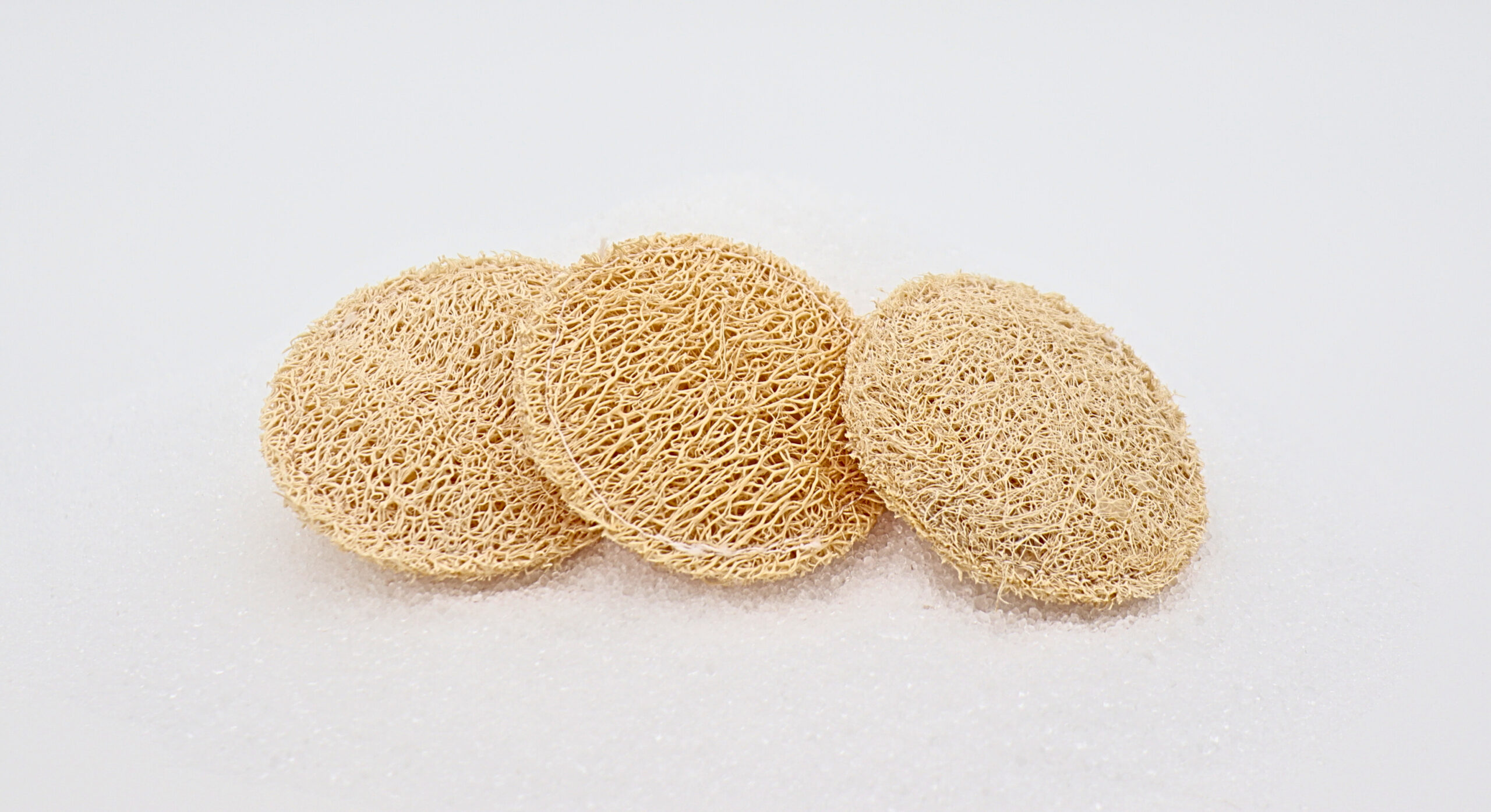 Luffa-Pads im 20er-Pack 3 loofah pads on a white surface