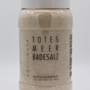 Totes Meer Badesalz (naturrein) Todes Meere Salz in Plastikbehälter mit Aufdruck