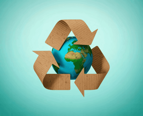 Zweite Chance für den Karton: Wie der FloWü-Webshop durch Verpackungs-Upcycling Ressourcen schützt 2 Symbol Recycling aus Pappe um Erdball