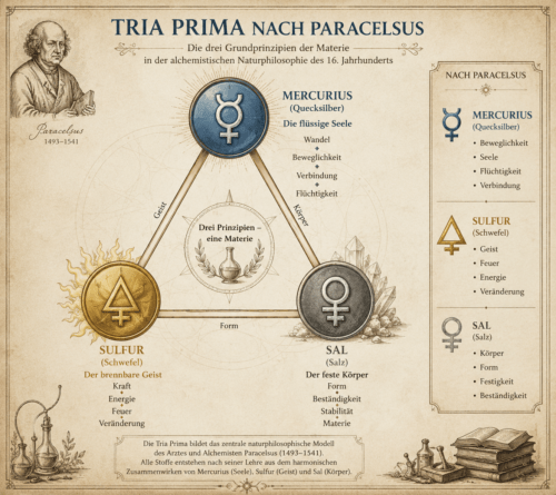 Tria Prima nach Paracelsus Diagramm
